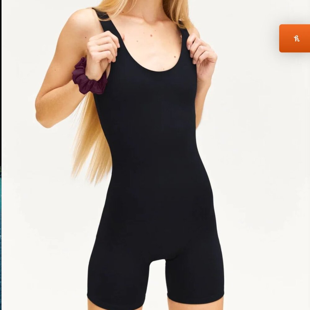 Girlfriend Collective Black Bike Unitard, Size M
